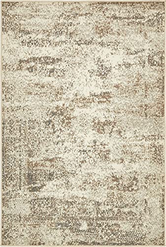 Unique Loom Tuareg Collection Distressed Abstract Traditional Vintage Area Rug, 4 ft x 6 ft, Beige/Brown