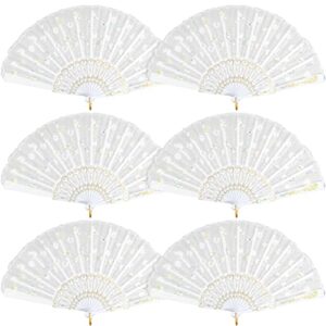 hkacsthi 6 packs white spanish floral folding hand fan women lace fan handheld fans for wedding and home decoration