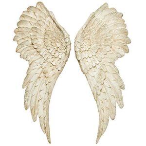 whw whole house worlds grand tour angel wings, vintage style, set of 2, antique white, artisinal design, hand crafted, bas relief sculptures, 21.75 inches tall