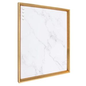 kate and laurel calter framed decorative magnetic bulletin board with classic glam cararra marble design, 21.5×27.5, gold