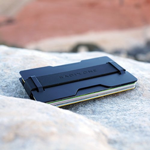 Radix One Black Steel - RFID Blocking Minimalist Front Pocket Ultra Thin Strong Wallet Money Clip Card Holder