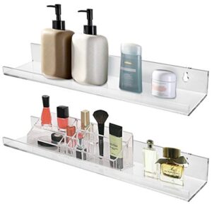 my charity boxes 15″ floating wall mounting bookshelf for kids room;clear acrylic bathroom shelves cosmetics organizer, spice rack or wall décor display (2 pack)