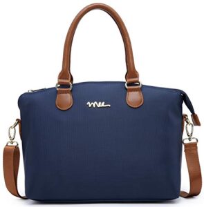 nnee water resistance nylon top handle satchel handbag with multiple pocket design – navy