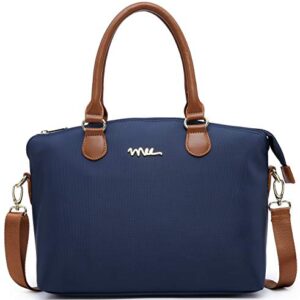 NNEE Water Resistance Nylon Top Handle Satchel Handbag with Multiple Pocket Design - Navy