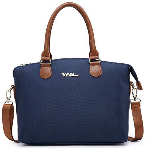 NNEE Water Resistance Nylon Top Handle Satchel Handbag with Multiple Pocket Design - Navy