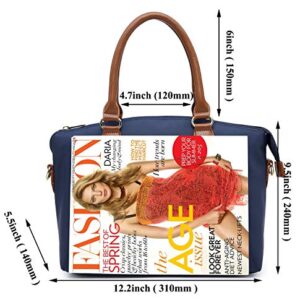 NNEE Water Resistance Nylon Top Handle Satchel Handbag with Multiple Pocket Design - Navy