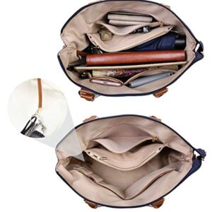 NNEE Water Resistance Nylon Top Handle Satchel Handbag with Multiple Pocket Design - Navy