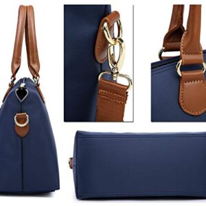 NNEE Water Resistance Nylon Top Handle Satchel Handbag with Multiple Pocket Design - Navy