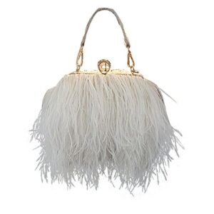 zakia real natural ostrich feather evening clutch shoulder bag party bag (a-white)