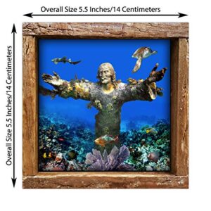 Christ of The Abyss | in Key Largo Florida Underwater Photo Print on a 4.25 x 4.25 Glossy Ceramic Tile Framed in Lobster Trap Frame