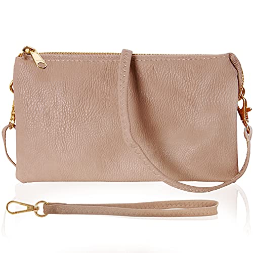 Humble Chic Vegan Leather Wristlet Wallets for Women, Phone Clutch or Small Purse Crossbody Bag, Includes Adjustable Shoulder and Wrist Straps, Tan, Nude, Beige