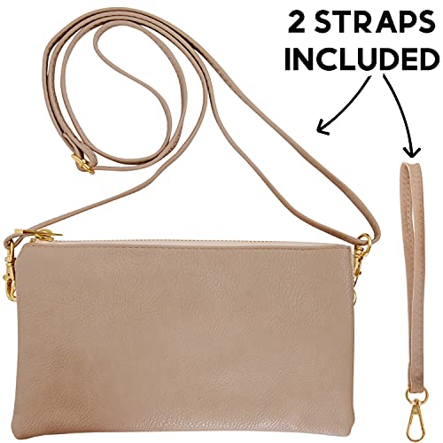 Humble Chic Vegan Leather Wristlet Wallets for Women, Phone Clutch or Small Purse Crossbody Bag, Includes Adjustable Shoulder and Wrist Straps, Tan, Nude, Beige