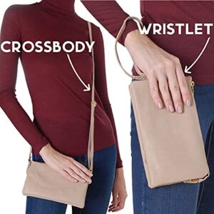 Humble Chic Vegan Leather Wristlet Wallets for Women, Phone Clutch or Small Purse Crossbody Bag, Includes Adjustable Shoulder and Wrist Straps, Tan, Nude, Beige