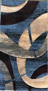 modern door mat area rug contemporary geometric blue burgundy black & beige sculpture design 248 (2 feet x 3 feet 4 inch)