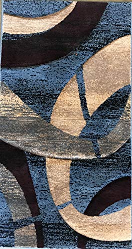 Modern Door Mat Area Rug Contemporary Geometric Blue Burgundy Black & Beige Sculpture Design 248 (2 Feet X 3 Feet 4 Inch)