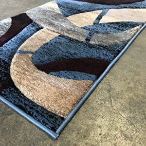 Modern Door Mat Area Rug Contemporary Geometric Blue Burgundy Black & Beige Sculpture Design 248 (2 Feet X 3 Feet 4 Inch)