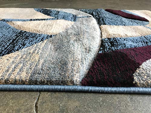 Modern Door Mat Area Rug Contemporary Geometric Blue Burgundy Black & Beige Sculpture Design 248 (2 Feet X 3 Feet 4 Inch)