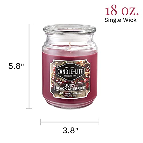 CANDLE-LITE Scented Juicy Black Cherries Fragrance, One 18 oz. Single-Wick Aromatherapy Candle with 110 Hours of Burn Time, Dark Red Color