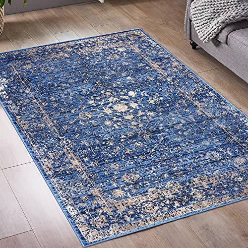 Luxe Weavers Distressed Blue 5 x 7 Area Rug Vintage Carpet