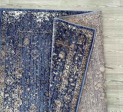 Luxe Weavers Distressed Blue 5 x 7 Area Rug Vintage Carpet