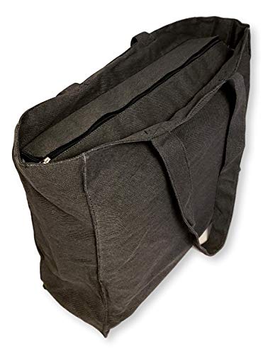 Extra Large Travel Day Tote Bag Heavy Duty Cotton Twill Zip Top (Charcoal Gray)