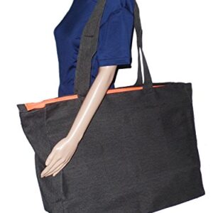 Extra Large Travel Day Tote Bag Heavy Duty Cotton Twill Zip Top (Charcoal Gray)