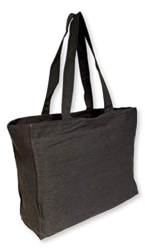 Extra Large Travel Day Tote Bag Heavy Duty Cotton Twill Zip Top (Charcoal Gray)