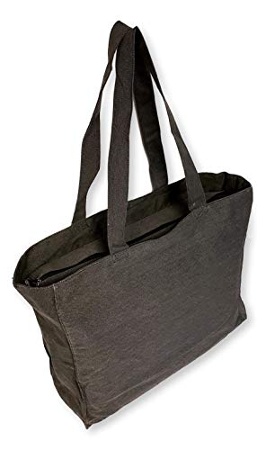 Extra Large Travel Day Tote Bag Heavy Duty Cotton Twill Zip Top (Charcoal Gray)