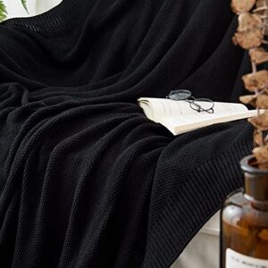 Black Cotton Cable Knit Throw Blanket for Couch Sofa Chair Bed Home Decorative, 3.4 Pounds 60 x 80 Inch Lightweight Woven Throw Blankets with Bonus Laundering Bag