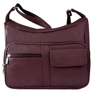 silverfever medium leather handbag | ladies shoulder bag | organizer w built in wallet (wine)
