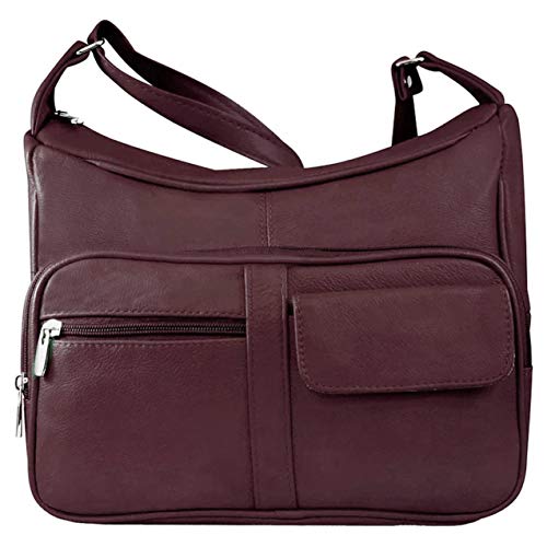 SILVERFEVER Medium Leather Handbag | Ladies Shoulder Bag | Organizer w Built in Wallet (Wine)