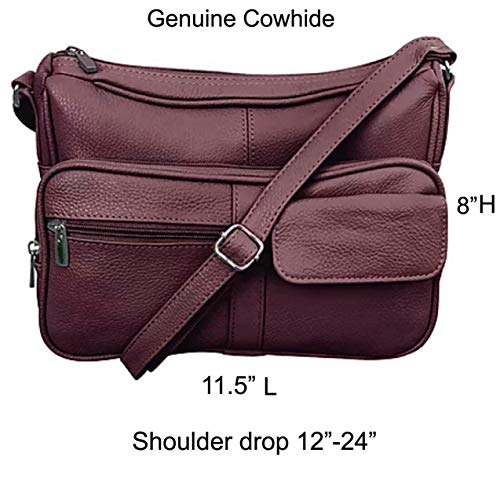 SILVERFEVER Medium Leather Handbag | Ladies Shoulder Bag | Organizer w Built in Wallet (Wine)