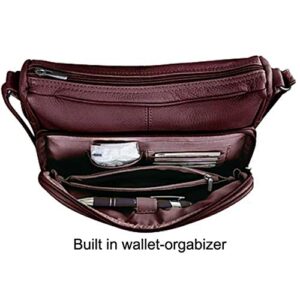 SILVERFEVER Medium Leather Handbag | Ladies Shoulder Bag | Organizer w Built in Wallet (Wine)