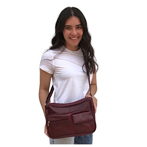 SILVERFEVER Medium Leather Handbag | Ladies Shoulder Bag | Organizer w Built in Wallet (Wine)