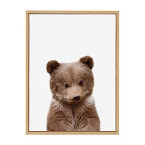 kate and laurel sylvie baby bear animal print portrait framed canvas wall art by amy peterson, 18×24 natural
