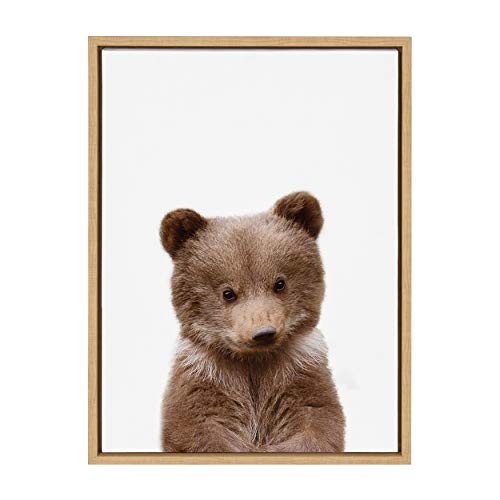 Kate and Laurel Sylvie Baby Bear Animal Print Portrait Framed Canvas Wall Art by Amy Peterson, 18x24 Natural