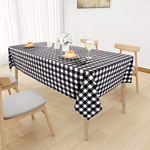 sancua Checkered Vinyl Rectangle Tablecloth - 54 x 78 Inch - 100% Waterproof Oil Proof Spill Proof PVC Table Cloth, Wipe Clean Table Cover for Dining Table, Buffet Parties and Camping, Black and White