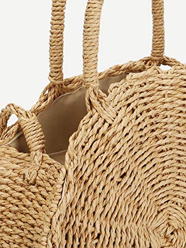 Teeya Straw Crossbody Bag Women Weave Shoulder Bag Round Summer Beach Purse and Handbags, Khaki, Medium