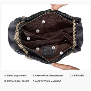 LAORENTOU Cowhide Shoulder Bag for Women Leather Small Satchel Crossbody Bag Quilted Purses With Chain Strap