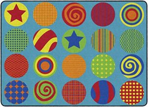 flagship carpets patterned circles colorful multicolor seating carpet for a gathering place, children’s classroom rug or kids educational area, 6′ x 8’4″, seats 24, rectangle