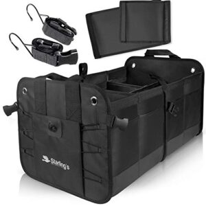 starling’s car trunk organizer – durable storage suv cargo organizer adjustable (black, 2 compartments)