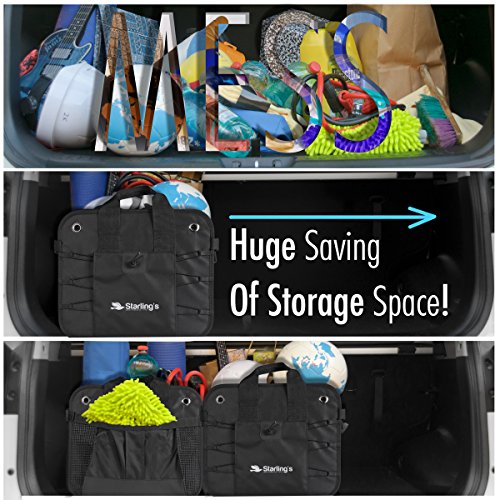Starling's Car Trunk Organizer - Durable Storage SUV Cargo Organizer Adjustable (Black, 2 Compartments)