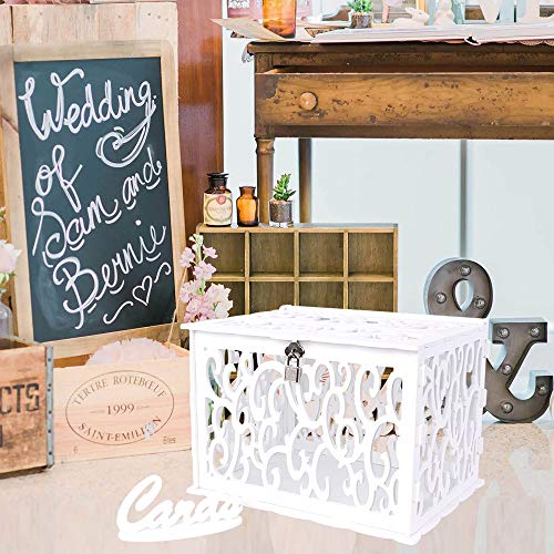 OurWarm DIY White Wedding Card Box with Lock PVC Card Box Graduation Card Box Perfect for Weddings, Baby Showers, Birthdays, Bridal or Baby Showers