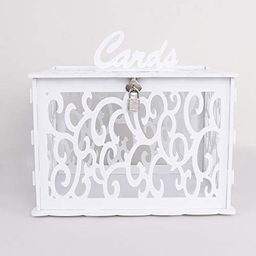 OurWarm DIY White Wedding Card Box with Lock PVC Card Box Graduation Card Box Perfect for Weddings, Baby Showers, Birthdays, Bridal or Baby Showers