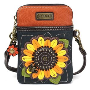 chala crossbody cell phone purse – women pu leather multicolor handbag with adjustable strap – sunflower navy