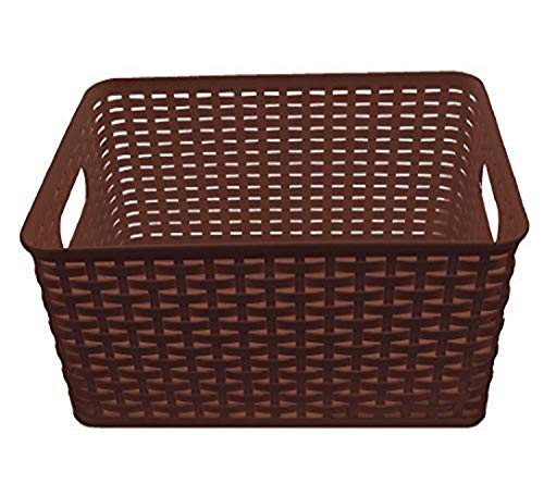 YBM Home Plastic Rattan Storage Box Basket Organizer ba426 (Brown, Large)