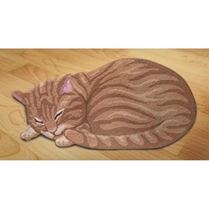 WHAT ON EARTH Sleeping Cat Rug - Cute Hand Hooked Animal Shaped Accent Rug, Orange Tabby