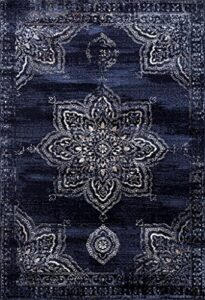 5934 distressed navy 8 x 10 area rug carpet large new
