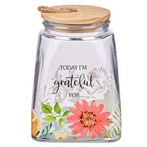 christian art gifts keepsake count your blessings glass gratitude jar set with bible verse note cards – today i’m grateful for, floral orange daisy