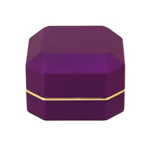 Multifit Square Shape Velvet Proposal Engagement Ring Box Case LED Light Jewelry Coin Gift Box(Purple)